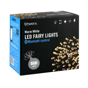 30m Lit LED Fairy Lights with Bluetooth Control 600 Pack - Warm White Xmas LED