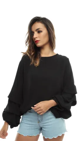 48680 Elegant Solid Slip On Blouse - Balck