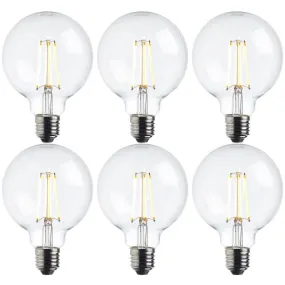 6 x E27 Warm White LED Filament Globe Light Bulb Dimmable 7W