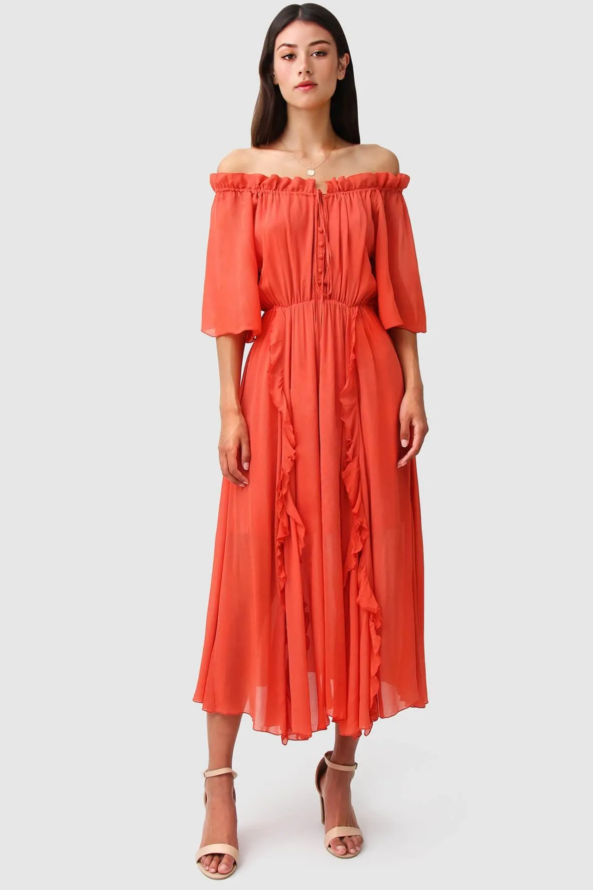 Amour Amour Ruffled Maxi Dress in Red