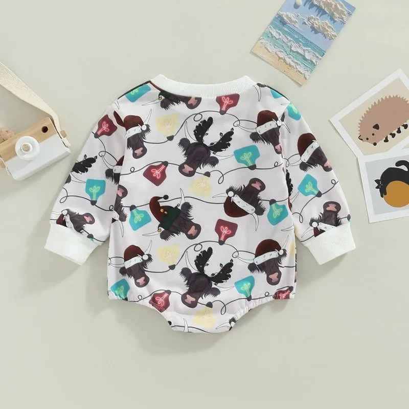 Baby Boys Girls Cartoon Bull Head Animal Print Long-sleeved Jumpsuit