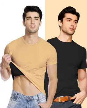 Beige & Black Half Sleeves Reversible T-Shirt (Pack of 1)