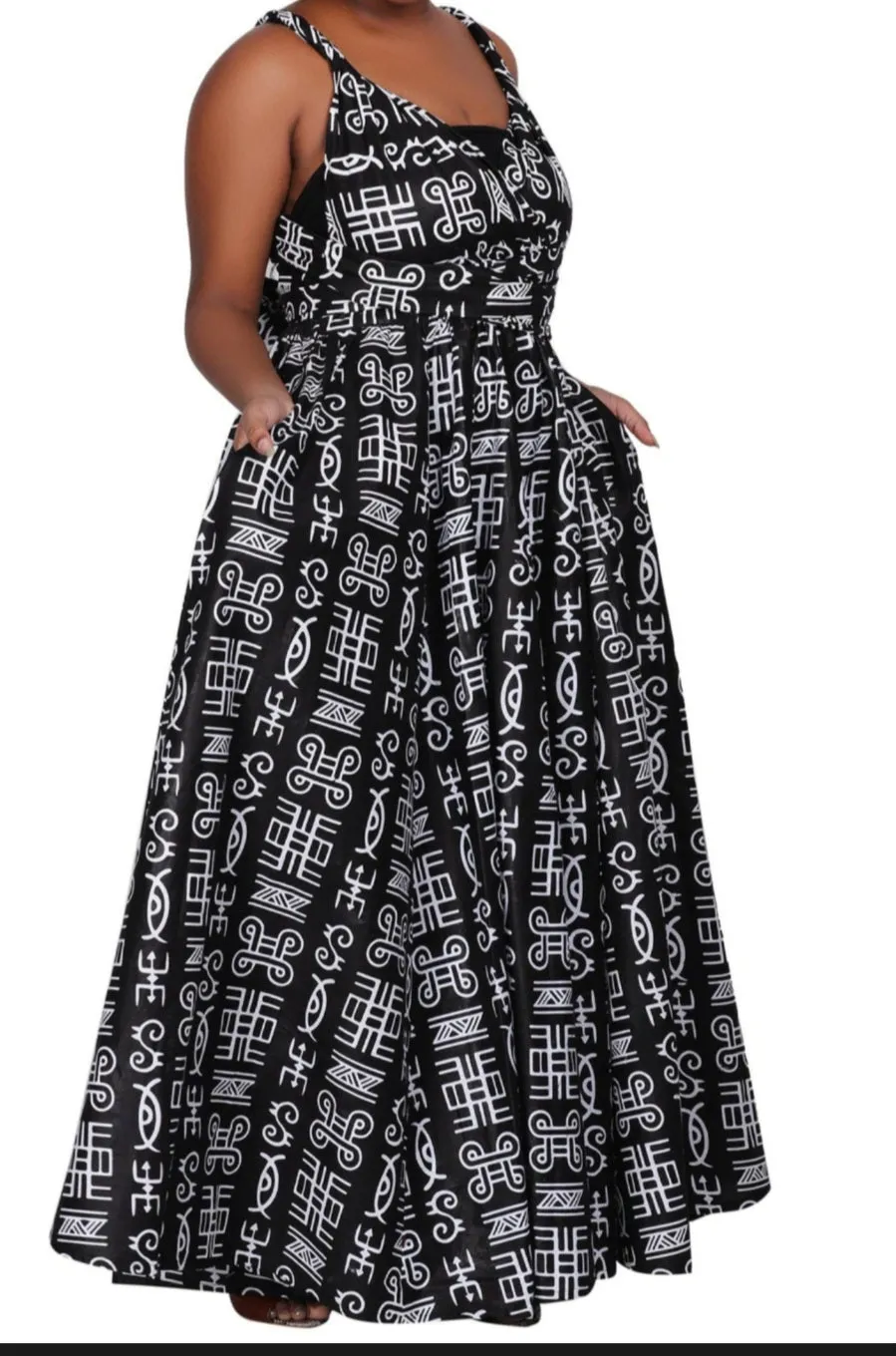 Black & White Wax Print Infinity Dress 16117-227