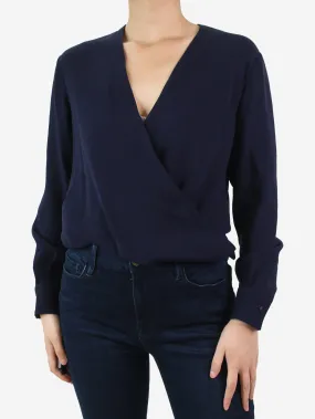 Blue long-sleeved ruched top - size UK 8