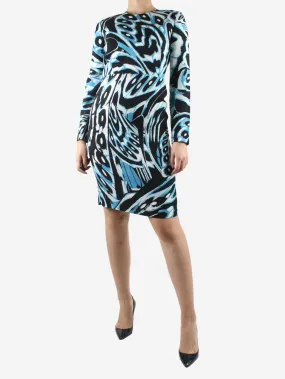 Blue printed long-sleeved dress - size UK 8