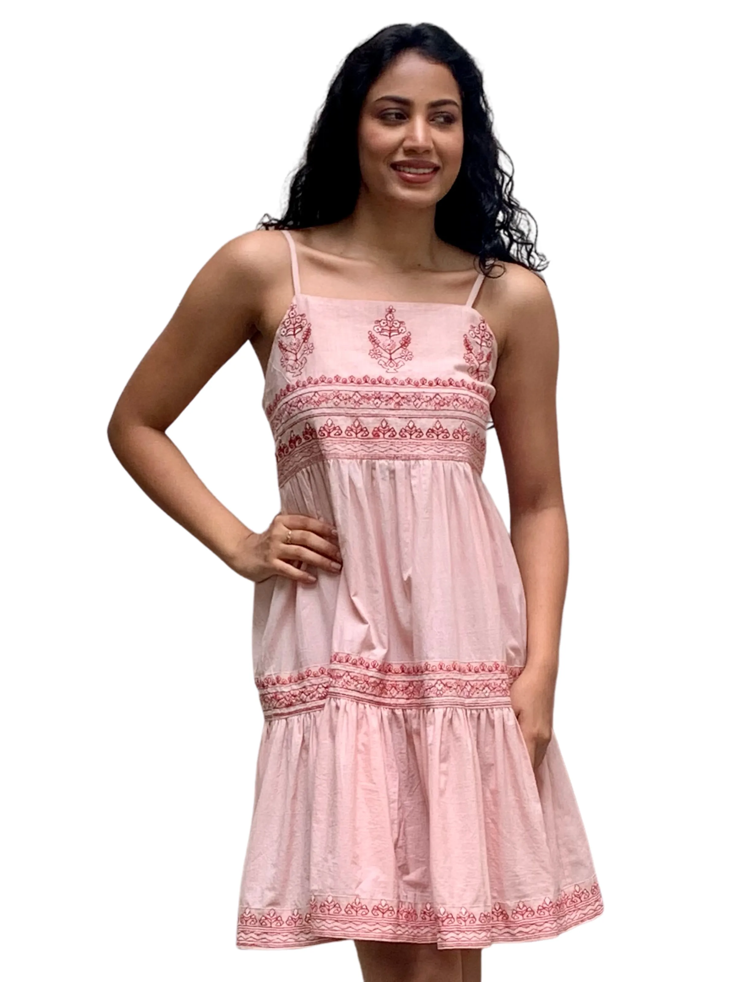 Bora Bora Dress (Keshte Red Embroidery Solid Blush)