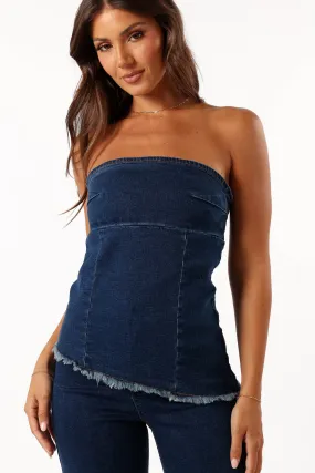 Carrie Strapless Denim Top - Dark Denim