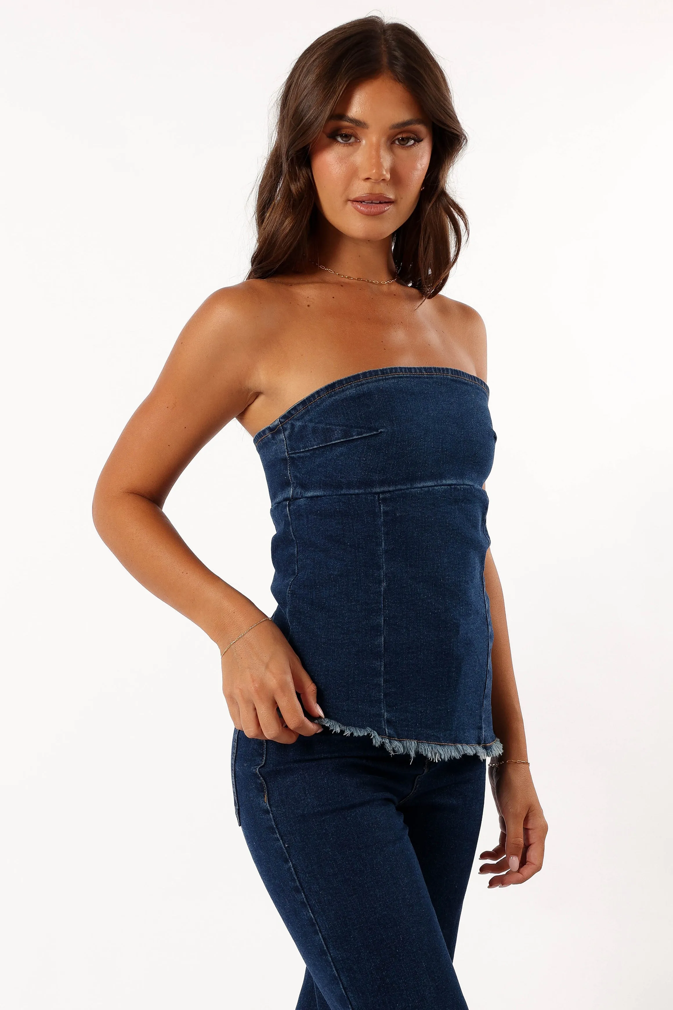 Carrie Strapless Denim Top - Dark Denim