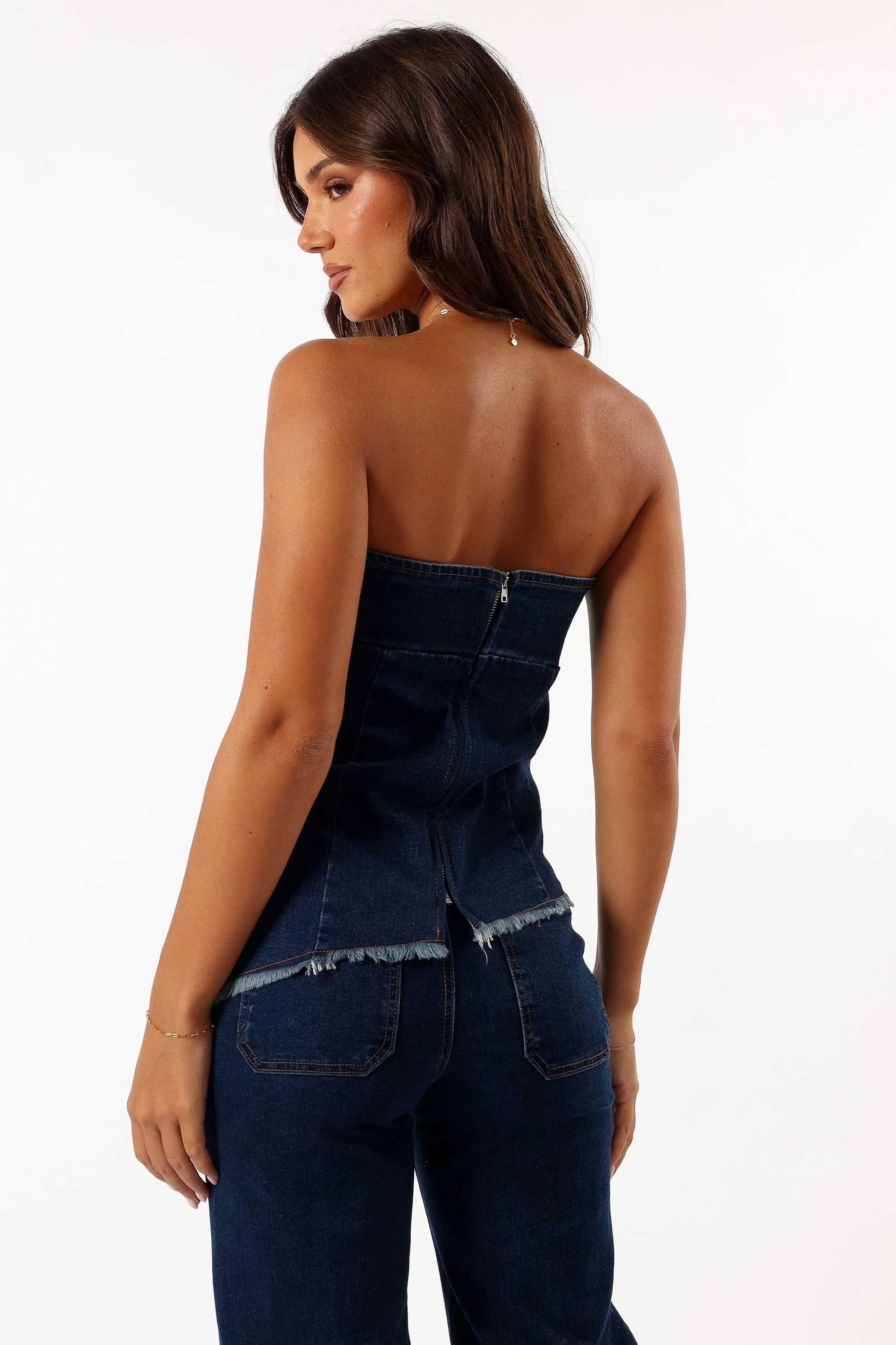 Carrie Strapless Denim Top - Dark Denim