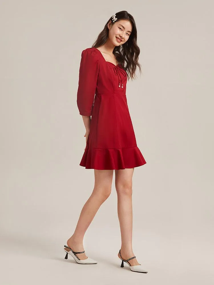 Chili Red Half-sleeve Dress