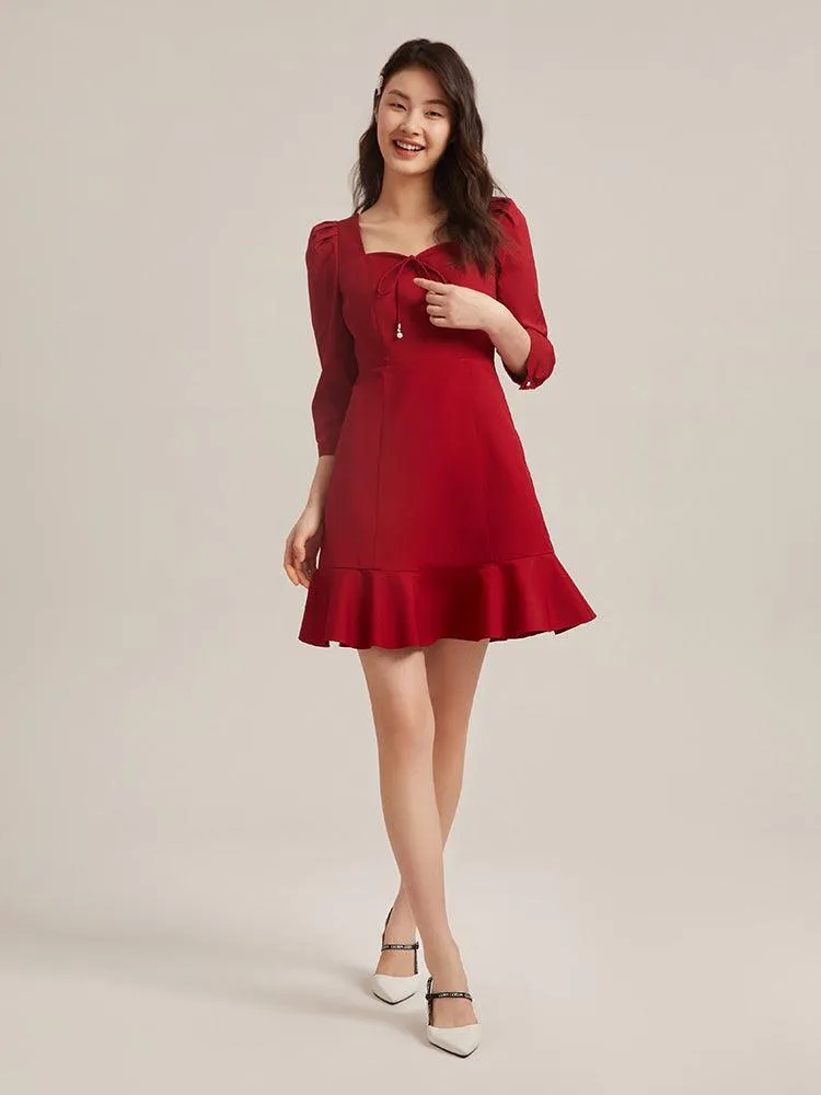 Chili Red Half-sleeve Dress