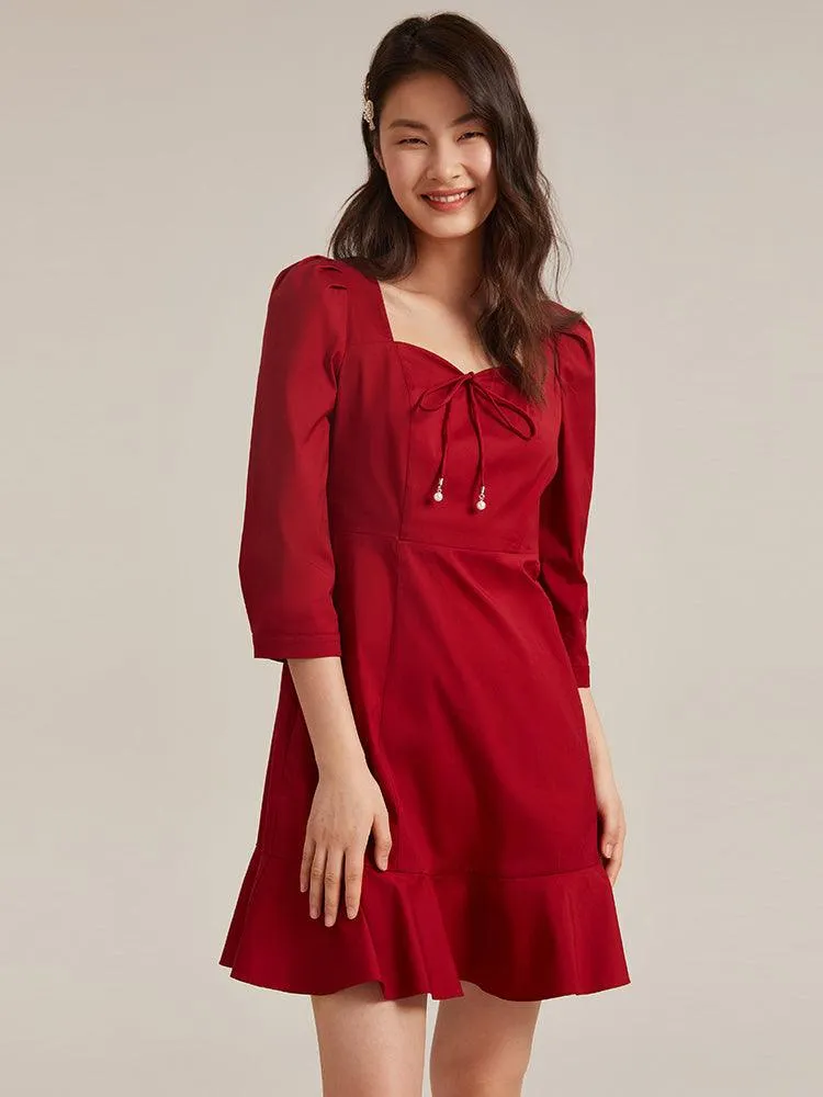 Chili Red Half-sleeve Dress