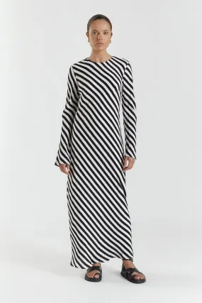 CLEMENCE BLACK/WHITE SLEEVED  MIDI DRESS