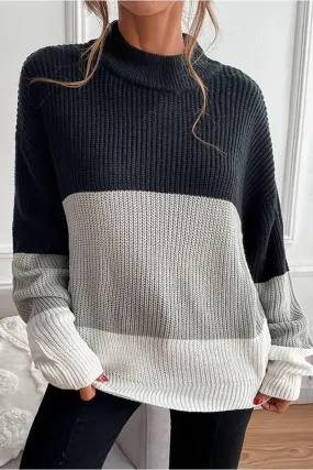 COLOR BLOCK LOOSE FIT CASUAL SWEATER TOP