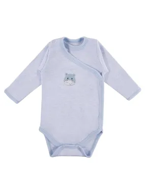 Early Baby Long Sleeved Bodysuit, Cute Hippo Design - Blue