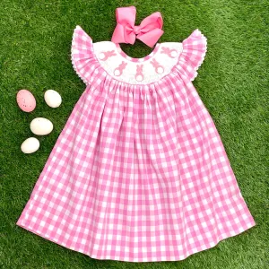 Easter Bunny Smocked Dress in pink gingham