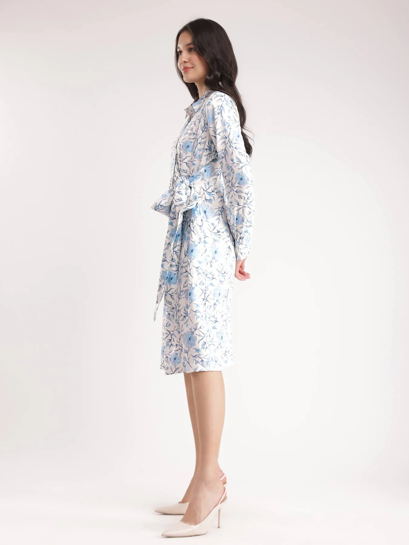 Floral Shirt Dress - White