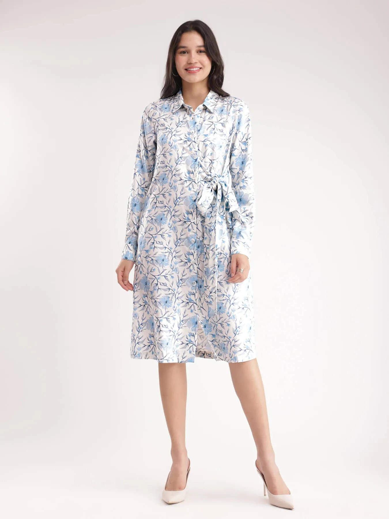 Floral Shirt Dress - White