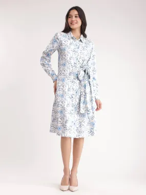 Floral Shirt Dress - White