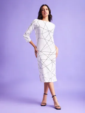 Geometric Print Shift Dress - White And Black