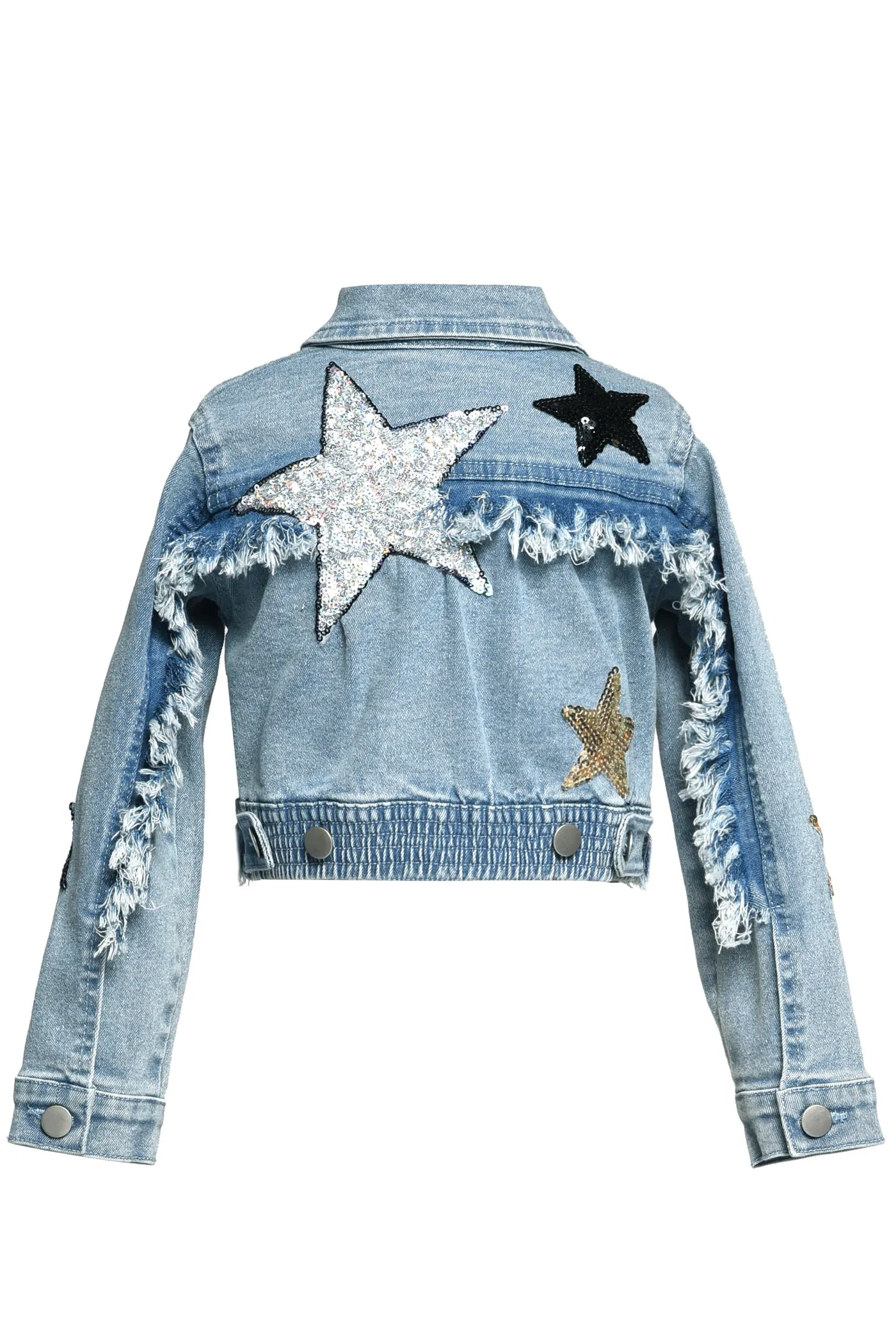 Girls Star Patch And Frayed Edge Details Denim Jacket