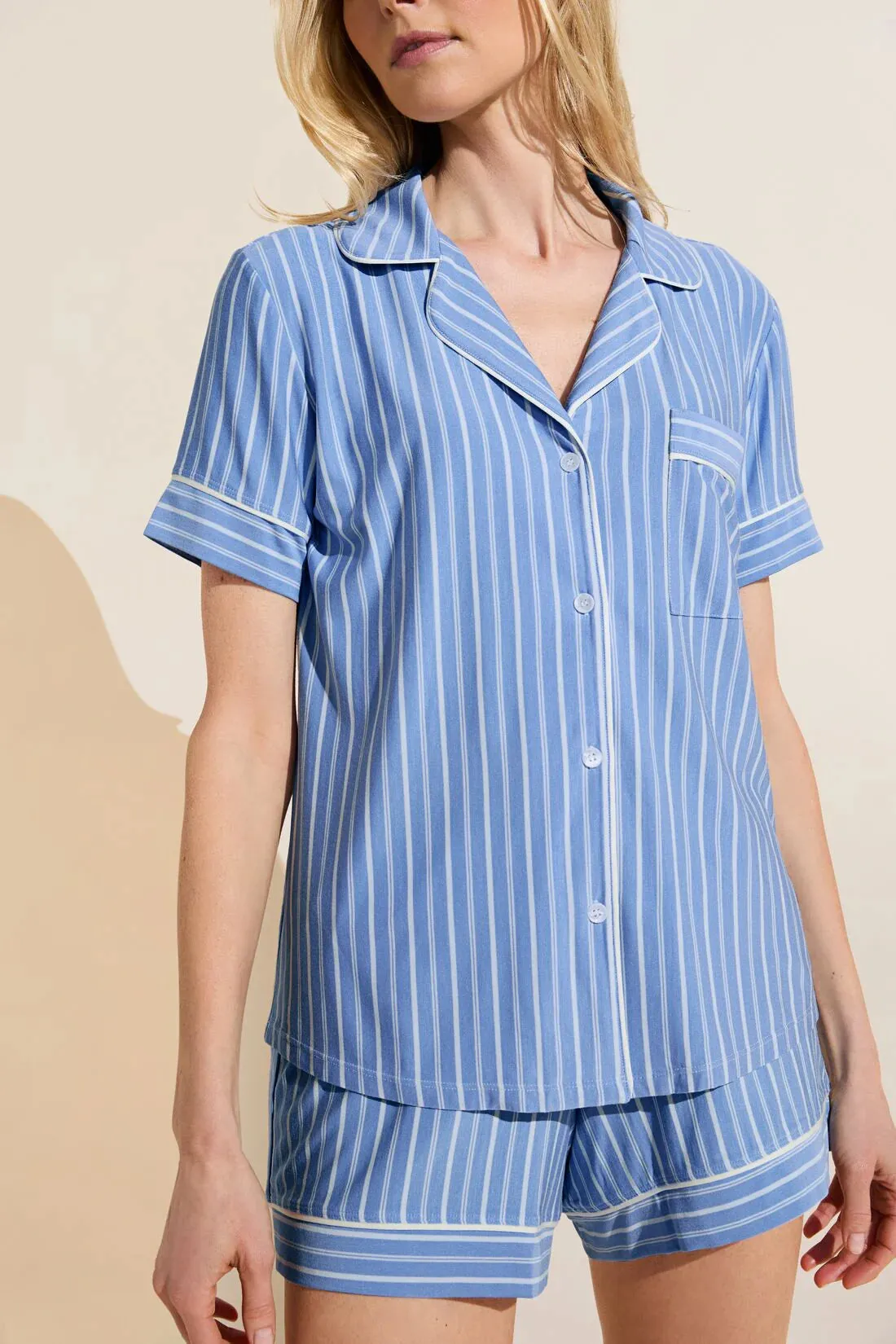 Gisele Relaxed Short PJ Set | Nordic Stripes Vista Blue/Ivory