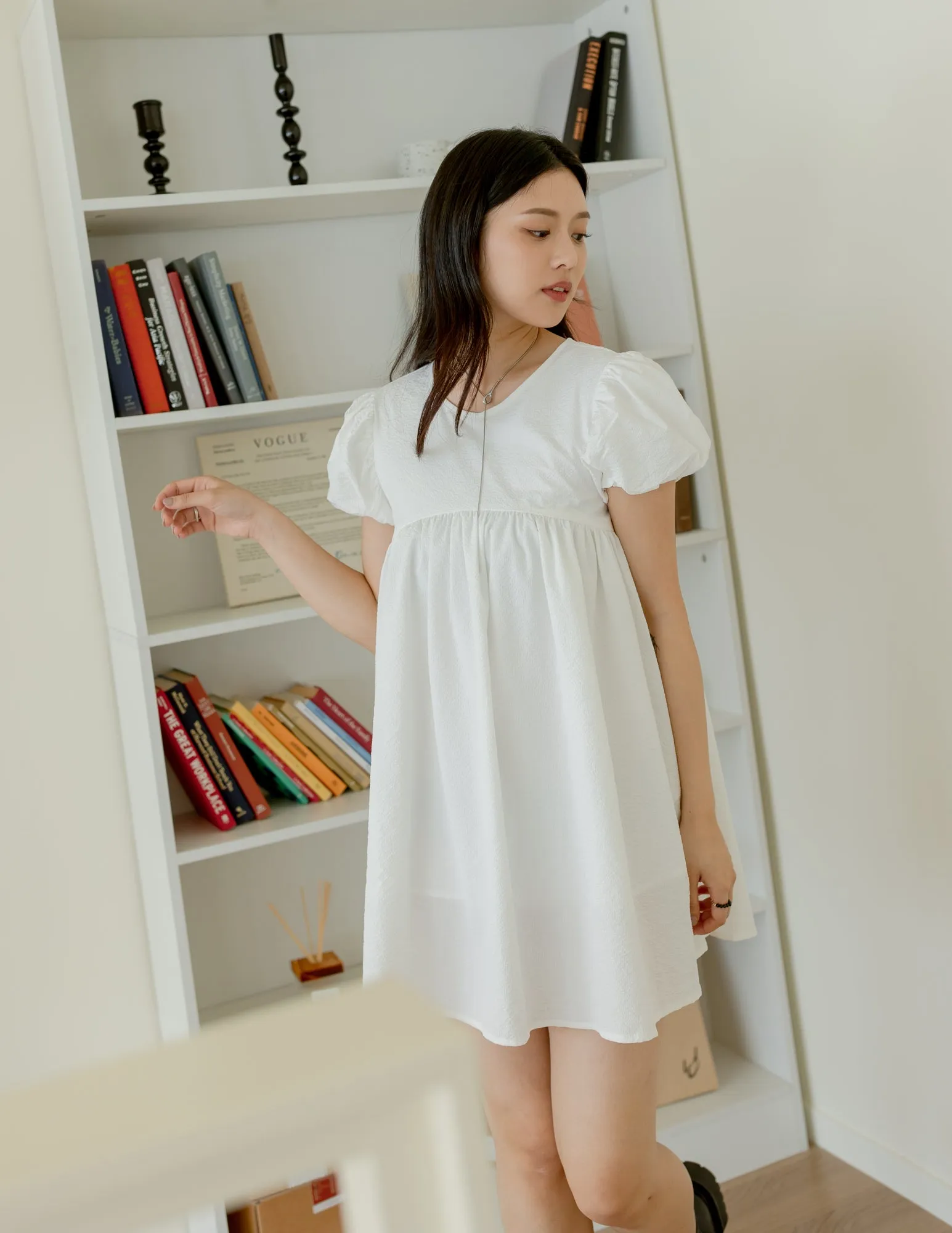 Hannah Babydoll Dress in White