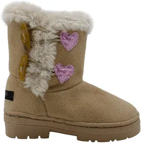 kensie Toddler Girls’ Little Kid Slip On Mid Calf Microsuede Warm Winter Boots with Glitter Hearts and Lurex Faux Fur Trims