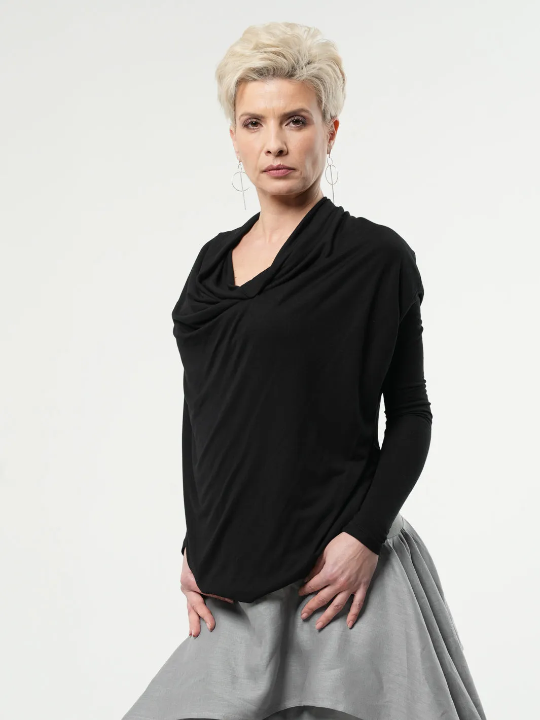 Long Sleeved Draped Top In Black