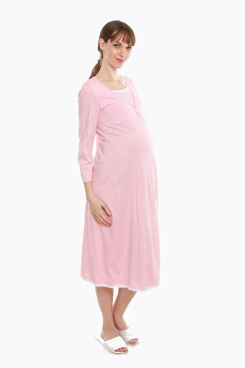 Long Sleeved Jessie Maternity and Nursing Gown Hue Pink