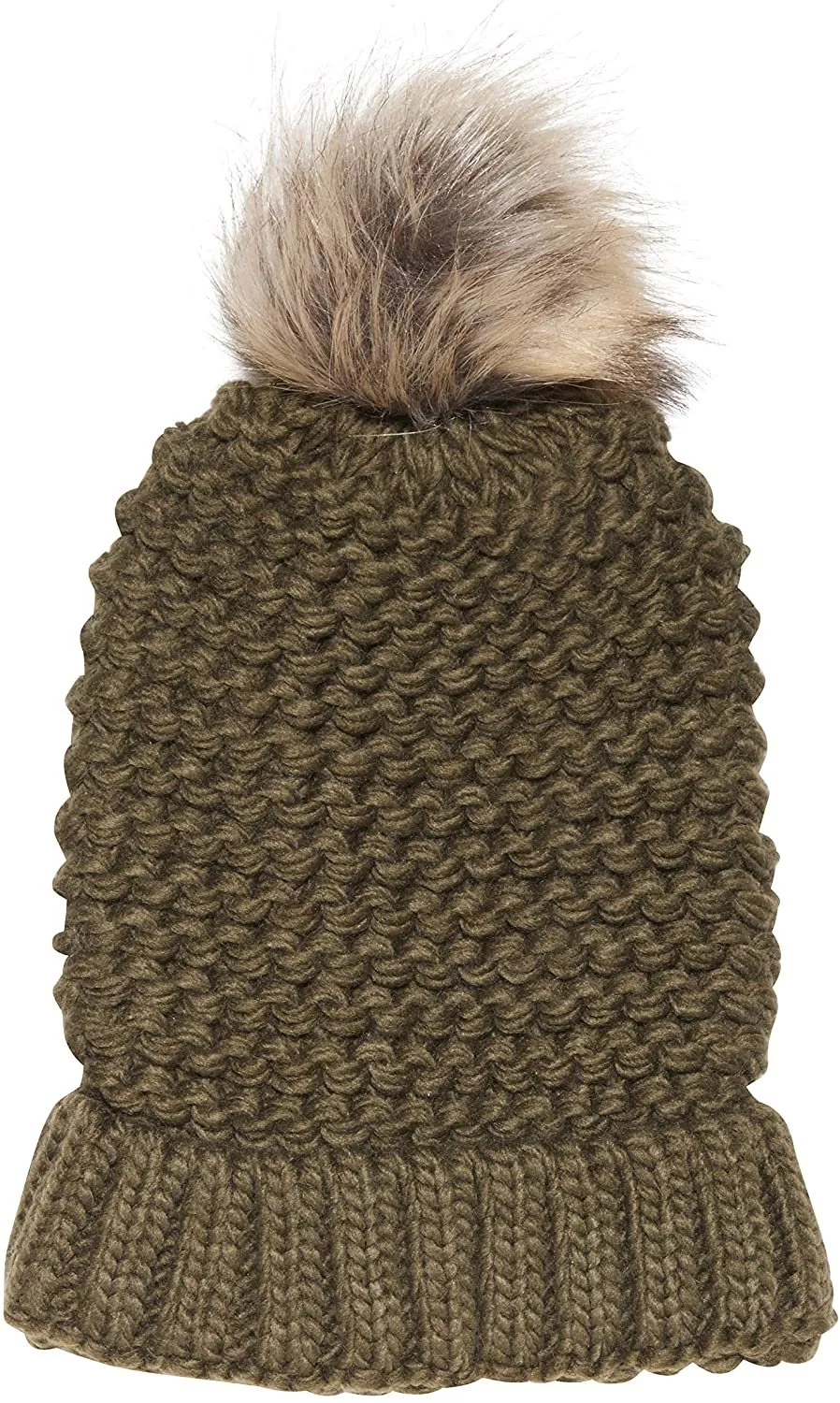 NYC Underground Soft Purl Knit Beanie Hat with Faux Fuzzy Fur Pom Warm Chunky Fall Winter Slouchy Lined Skull Cap Cuff