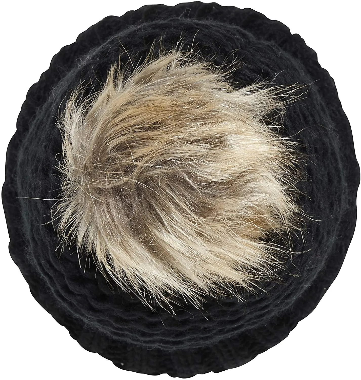 NYC Underground Soft Purl Knit Beanie Hat with Faux Fuzzy Fur Pom Warm Chunky Fall Winter Slouchy Lined Skull Cap Cuff