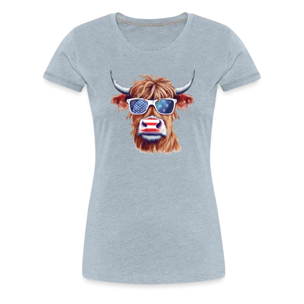 Quirky Americana: Women's Premium T-Shirt with Steerhead and Flag-Tastic Shades