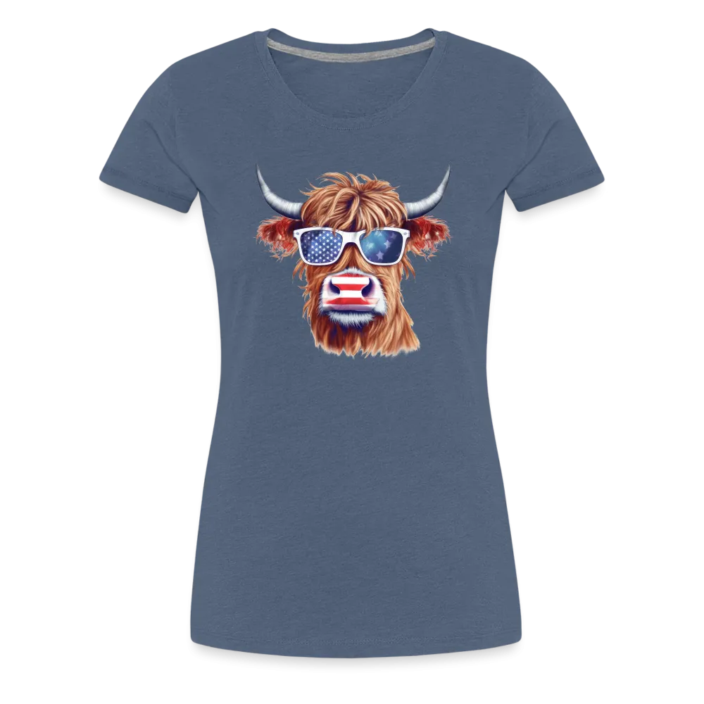 Quirky Americana: Women's Premium T-Shirt with Steerhead and Flag-Tastic Shades