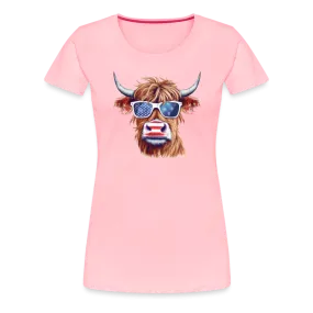 Quirky Americana: Women's Premium T-Shirt with Steerhead and Flag-Tastic Shades