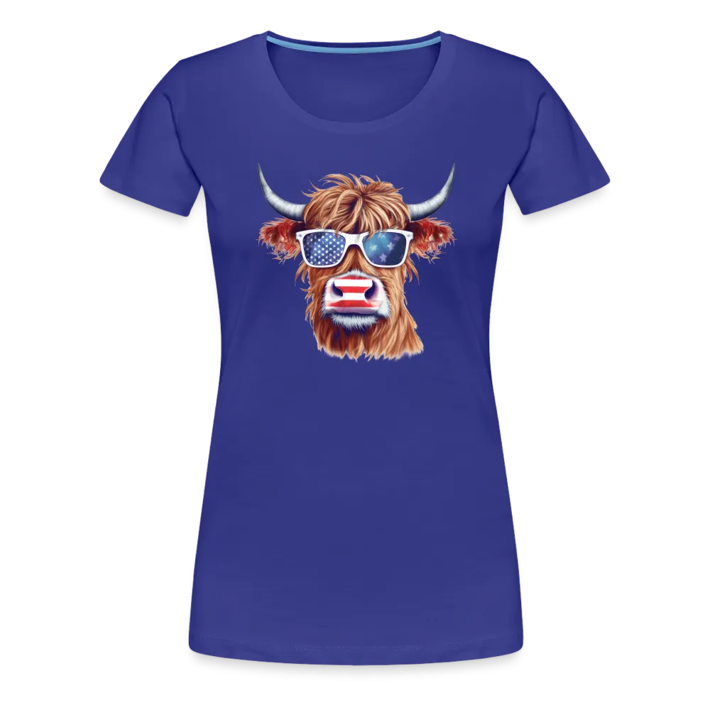 Quirky Americana: Women's Premium T-Shirt with Steerhead and Flag-Tastic Shades