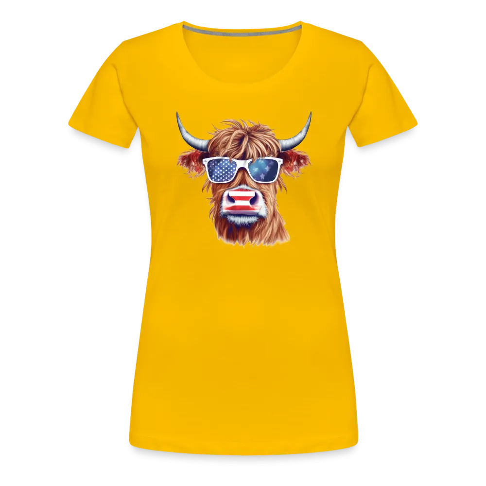 Quirky Americana: Women's Premium T-Shirt with Steerhead and Flag-Tastic Shades