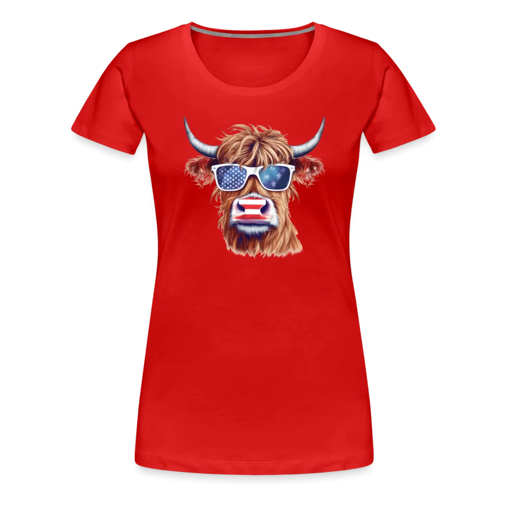 Quirky Americana: Women's Premium T-Shirt with Steerhead and Flag-Tastic Shades