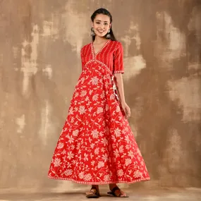 Red Bandhani Inspired Flora Dress