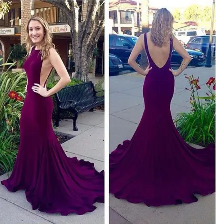 Simple Bateau Neck Sleeveless Sweep Train Royal Blue / Red Prom Dress