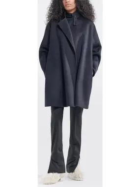 Women’s Belted Wool and Cashmere Wrap Jacket, Dark Blue