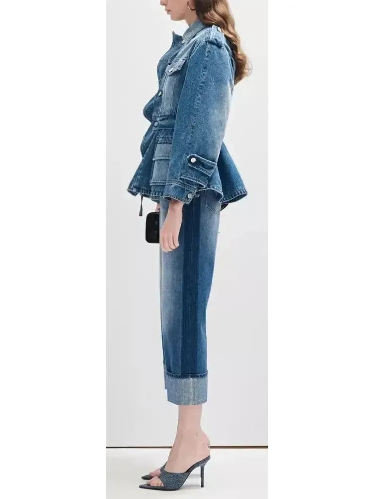 Women’s Blue Denim Tiered Peplum Jacket