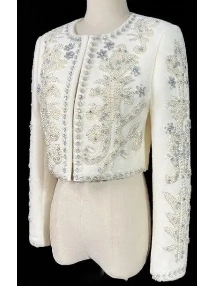 Women’s Embellished Cropped White Jacket