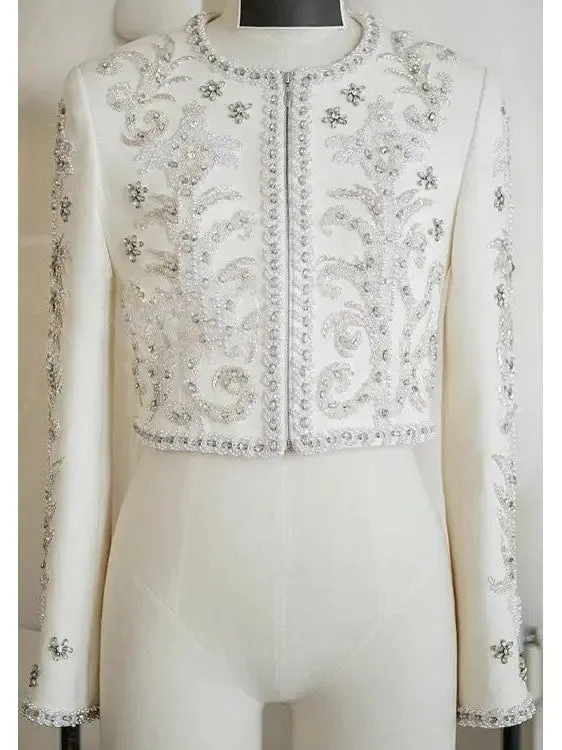 Women’s Embellished Cropped White Jacket