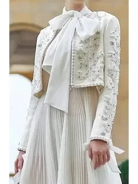 Women’s Embellished Cropped White Jacket